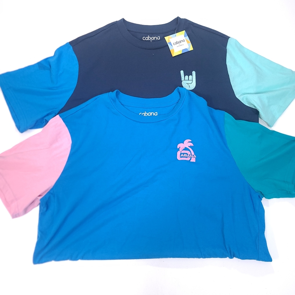 Lot Of 2 Cabana By Crown & Ivy Color Block Tshirts Large